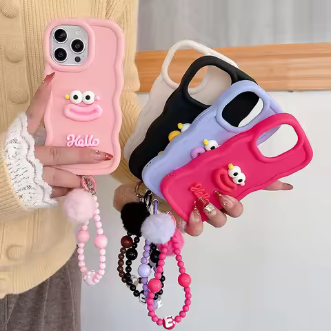 Cute Cartoon Wrist Chain Wave Case For Tecno Spark GO 1 2025 2024 2023 2022 2021 2020 Tecno Pop 6 GO