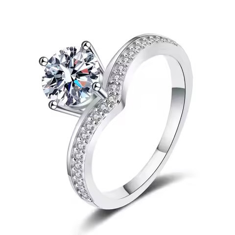 Proposal & Engagement Princess Crown Fashion V-Shaped Ring 2ct Women Moissanite PT950 Platinum Symbo