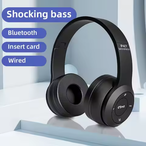 P47 Wireless Headphones Bluetooth 5.0 Earphones Foldable HIFI Stereo Bass for Music Gaming Kid Girl 