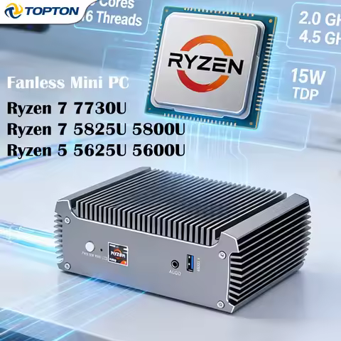 Fanless AMD Gaming Mini PC Ryzen 7 7730U 5825U R5 5625U Dual LAN Firewall NVMe DDR4 WiFi6 Industrial