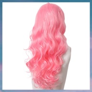 (UDOP) Pink Wig with Bangs Long Wavy Wig with Air Bangs Silky Full Heat Resistant Wig Hair Replaceme