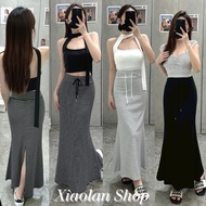 - XL Shop 9472 Slim-Fit Striped Stretch Back Slit Fishtail Long Skirt