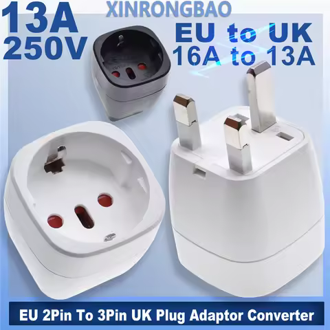 EU 2Pin To 3Pin UK Plug Adaptor Converter Durable for UK,Malaysia,India,Qatar Hong Kong Vietnam,Indo