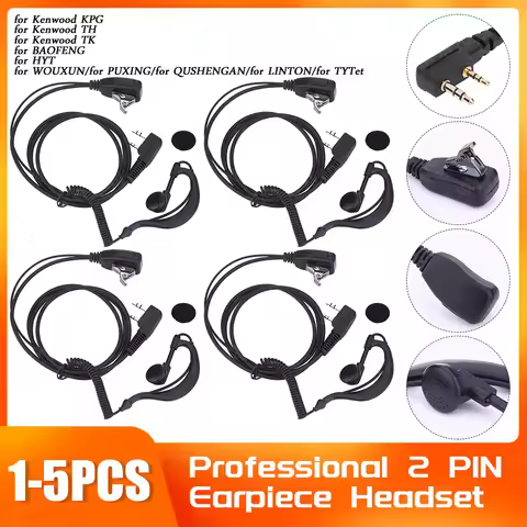 1-5PCS 2 Pin Walkie Talkie Headsets Earpiece Headset PTT MIC for BAOFENG 480 490 320 V6 V7 V8 658 52