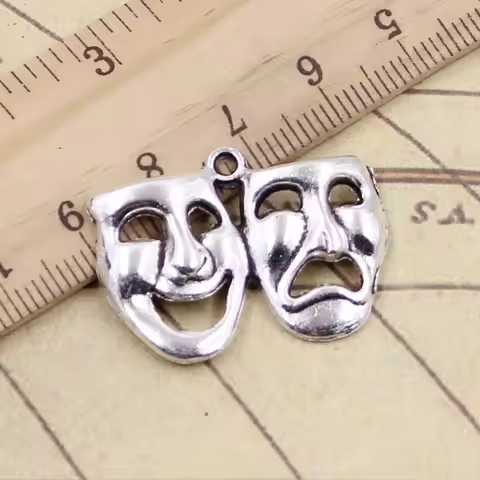 10pcs Charms Comedy Tragedy Masks 31x23mm Tibetan DIY Retro Jewelry Bracelet Necklace Antique Bronze