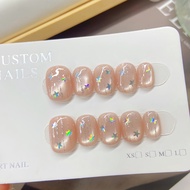 Wish Hand-Weared Nails Temperament Whitening Phototherapy Nails Detachable Pink Cat's Eye Cute Exqui