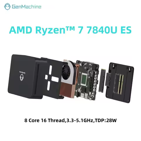 WIFI6 Mini Pc Diy Gaming Computer GenMachine Ryzen AMD Ryzen 7 7840U ES, 8 Core 16 Thread,3.3-5.1GHz