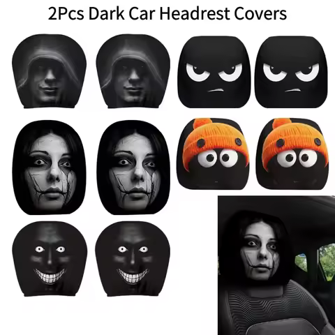 2Pcs Car Headrest Covers Funny Portrait Print Universal Auto Neck Pillow Protector Decorative Elasti