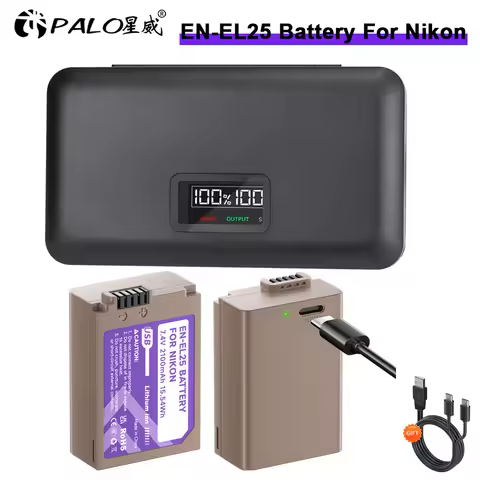 PALO 2100mAh EN-EL25 EN EL25 Battery with USB-C Charging Port for Nikon ENEL25 EN-EL25a Z30 Z50 ZFC 
