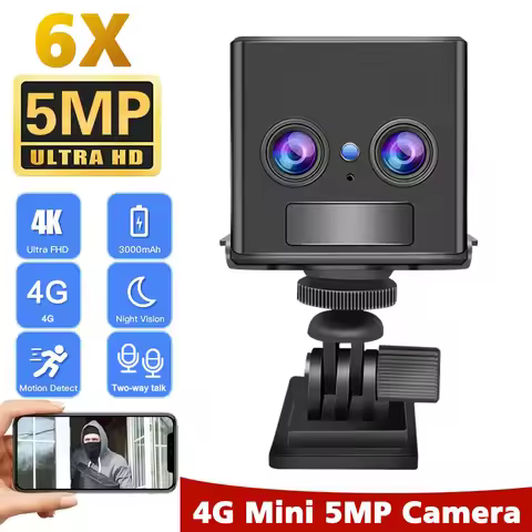 HD 4K 4G SIM Card Mini Camera 6X Dual lens 5MP 3000mAh Battery Camera PIR Human Detection Mini Secur