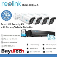 Reolink RLK8-810B4-A 2TB 4K 8-Channel PoE Security Camera System 4K Ultra HD With AI Person/Vehicle 