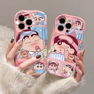 For iPhone 11 Pro Max iPhone 12 Pro Max iPhone 13 Pro Max iPhone 14 Pro Max Cute Cartoon Shin-chan Wave Border Phone Casing Soft Back Cover Couple