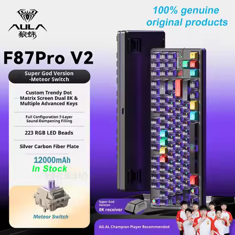 AULA F87 Pro V2 Mechanical Keyboard Customized Gif Display Tri-Model 12000mAh Dual 8K 0.125ms Hot-Sw