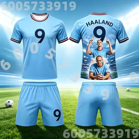 AI Haaland #9 Football Fan Clothing Boys Girls Children's T-shirts and Shorts Set, Jersey Suitable f