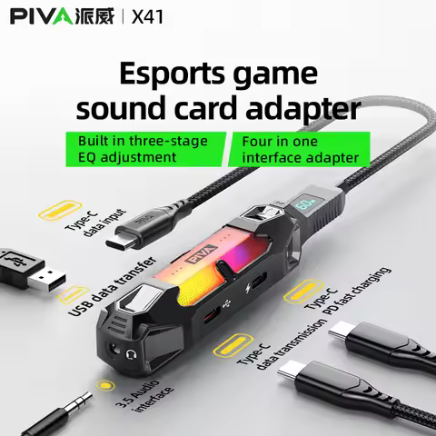 PIVA 4 in 1 Game Sound Card Adapter Docking Station Type-C PD60W DAC 32bit/384kHz 3.5MM USB2.0 3-sta