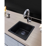 Square Quartz Kitchen Sink Classic Single Bowl Top mount Sink, Black