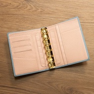 A7 6孔無扣真皮活頁手帳|筆記本|萬用手冊 - 粉藍x櫻粉