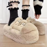 Fashionable Autumn/Winter Cotton-Feeel Furry Slippers with Stylish Buckle Design - M73Z