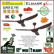 Elmark Ceiling Fan 9933 Mocha Super DC Fan 52 inch DC Motor Ceiling Fan with Remote Control (3 blades)