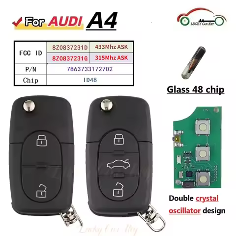 LUKCY FCC ID:8Z0837231D/8Z0837231G Flip Remote Car Key For Audi A4 231G/Audi A4 231D 315Mhz/433Mhz I