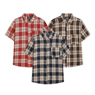 short sleeve Men's Shirt Oxford Material Fashionable Checkered Pattern with Chest Pocket Regular For