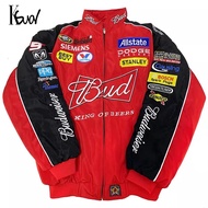 KSUAL F1 Budweiser Racing Jacket Casual Mens Embroidered Vintage Motorcycle Jacket Baseball Jacket