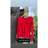 MERAH Red cardigan model mix mini skirt + gaudi blouse