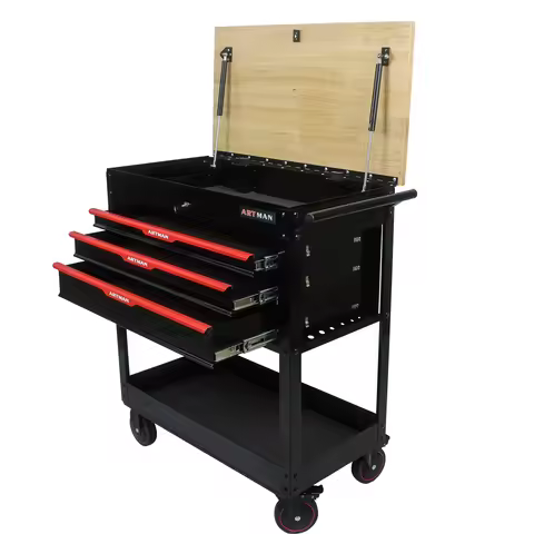 Rolling Tool Cart With 3 Drawer Adjustable Shelf Locking System Storage Cabinet For Garage Warehouse