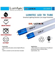 LUMITEC 32W T8 4Feet / 15W 2Feet LED Tube Light with SIRIM [ 1Box 30PCS ] 6500K Daylight