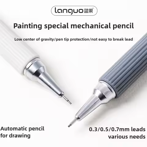 LANGUO Soft Grip Metal Mechanical Pencil 0.3/0.5/0.7mm Low Gravity Drawing HB Pencil Set with Leads 