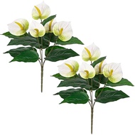 Briful Fake Anthurium Plants & Flowers for Outdoors, Realistic Artificial Flowers Bush Faux Tropical