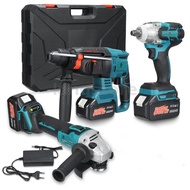 Doersupp 588VF Lithium Power Tools Brushless 3-Piece Set Light Hammer+125mm Angle Grinder+Electric W