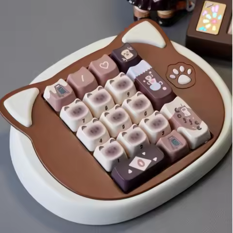 Cat Head Mini Keyboard Kit Cute Numpad Tri Mode Wired 2.4G Bluetooth Mechanical Keyboard Number Keyp