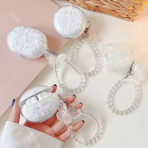 INS White Butterfly Case Pendant Bracelet Chain For Huawei Freebuds Pro 2 5i 6i Soft Clear Earphone 