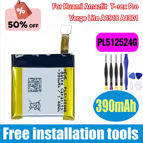 390mAh PL512524G Battery For Huami Amazfit Tyrannosaurus T-rex Pro Verge Lite A1918 A1801 GTR A1808 