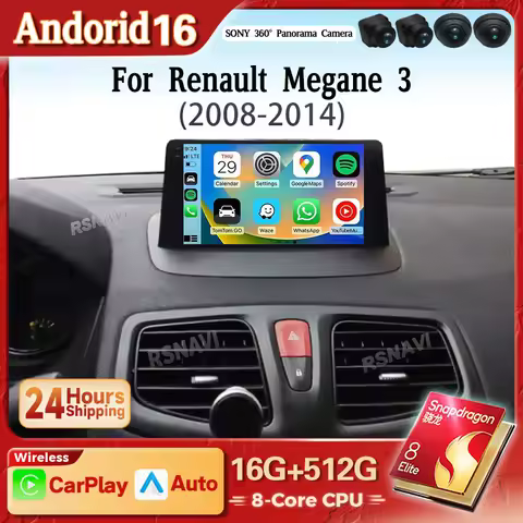 Android 16 Carplay Auto Car Radio Multimedia Player For Renault Megane 3 Fluence Samsung SM3 2008 - 