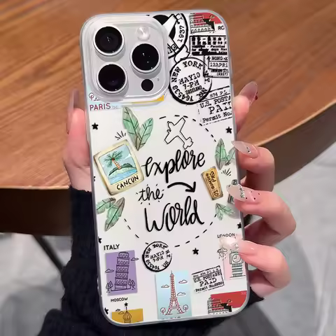 World Travel Label Phone Case For iPhone 17 16 15 14 13 12 11 Pro Max Mini SE 7 8 Plus 17E Air Shock