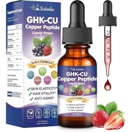 GHK-CU Peptide Supplement Liquid Drops, Premium 6-in-1 GHK CU Copper Peptides w. Marine Collagen Hya