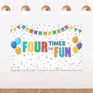 Four Times The Fun 4th Birthday Backdrop Colorful Balloon Confetti Party Photography Background for 