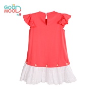 Good Mood by bsc เสื้อยืดแขนระบาย สีชมพูเข้ม+ชายกระโปรงลูกไม้ สีขาว สำหรับเด็กอายุ 2-9 ปี ผ้าคอตตอน