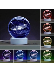 3D水晶球夜燈16色白色塑料LED底座升級6cm/2.36in燈，適合作為男孩和女孩兒童的生日、聖誕節天文太空禮物
