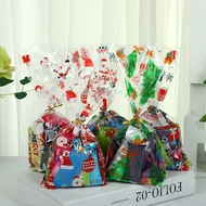 50pcs Santa Claus Christmas Tree Elk PVC Bags Transparent Gift Bag for Christmas Gift Baking Candy Cookie Package Bag