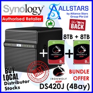 (Seagate Ironwolf 8TB x 2units) Synology DS420J 4 Bay Diskstation NAS (8TB+8TB) (Realtek Quad Core 1.4GHz / 1GB DDR4)