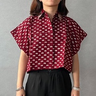 印尼蠟染可愛少女風短版襯衫 PUPUT - 紅冠 - PUP027