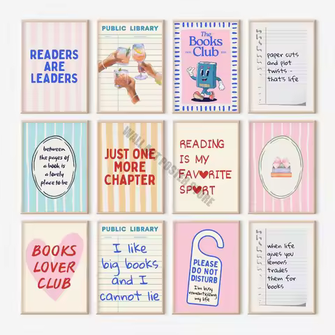 Trendy Book Lover Wall Art Book Club Decor Poster Book Lover Gift Bookish Wall Art Cozy Reading Corn