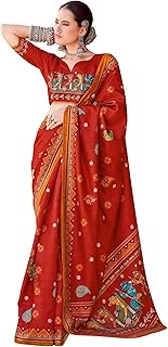 Women's Silk Blend Ajrak Printed Saree With Unstitched Blouse (RJMHAL101_HS_Parent)