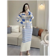Tamara set polo knit stripe dress (according to enzy storia) / one set midi dress knee length & card