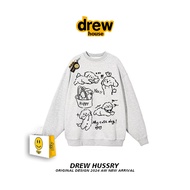 Drew Official Website Flagship Store Washed Crack Smiley Round Neck Sweatshirt Men Women Street Loos