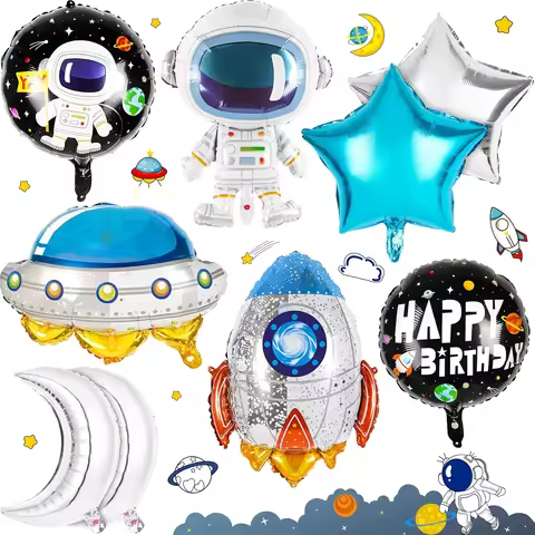 1set Outer Space Themed Party Balloon Boy's Astronaut Rocket Spaceship Foil Balloon Baby Shower Birt