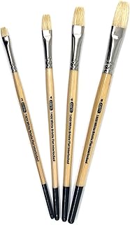 ZEM Brush Interlocked White Hog Bristle Artist Brush Set Flats 2,4,6,8